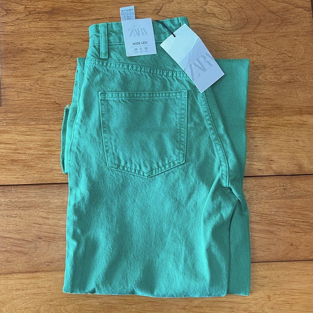 Zara green wide leg jeans size 0
